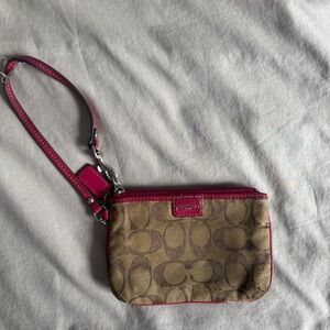 Coach Tan and Pink Clutch Wristlet